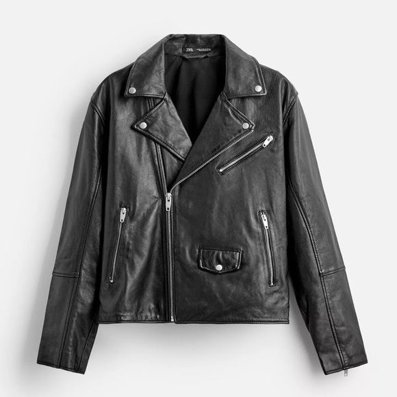 Zara Other - ZARA Black Leather Bomber-Style Biker Jacket
